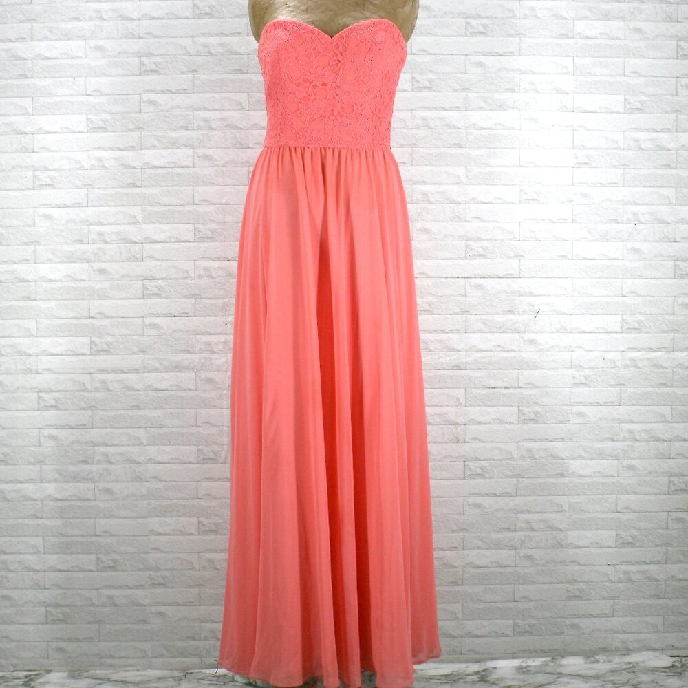 MORI LEE Dress Strapless Lace Chiffon Maxi Wedding Pastel Prom Plus Size 14